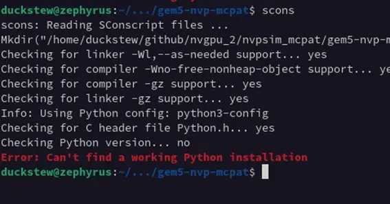 error: can't find a working python installation gem5